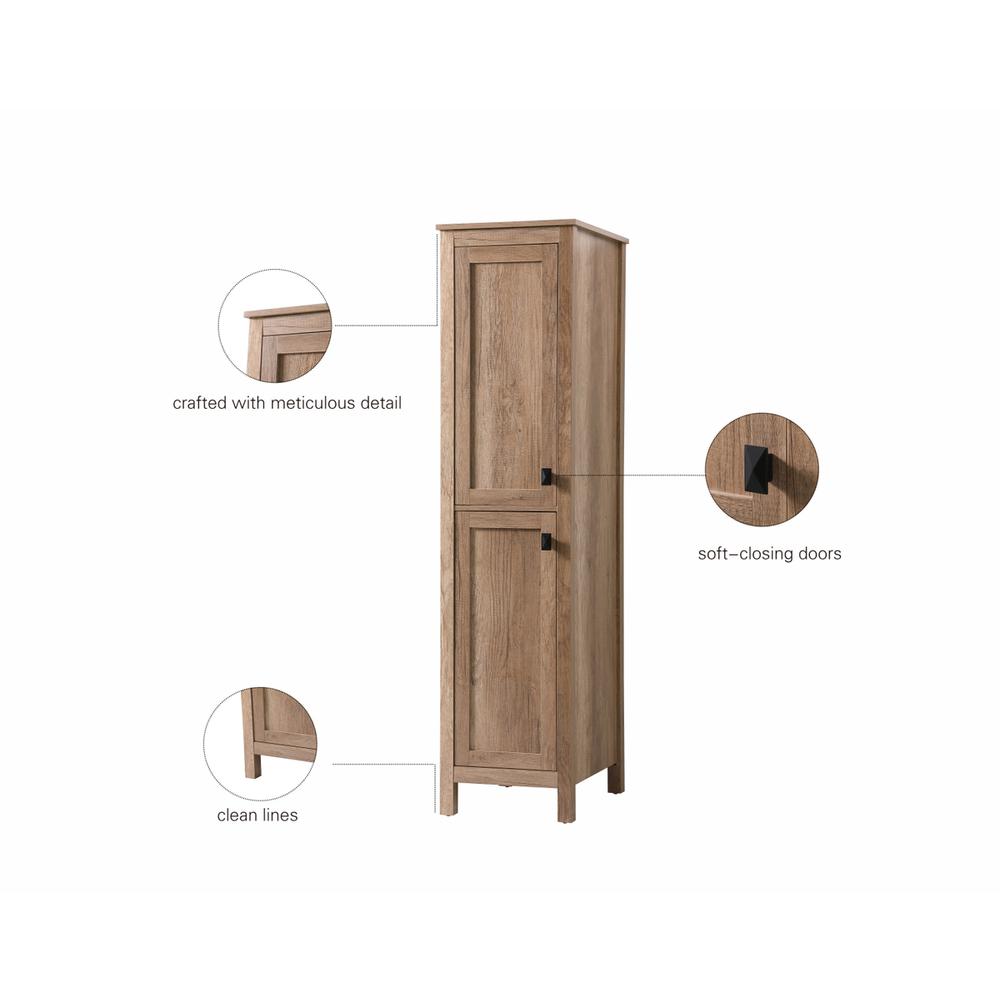16 Inch Wide Bathroom Linen Storage Freestanding Cabinet In Natural Oak. Picture 11