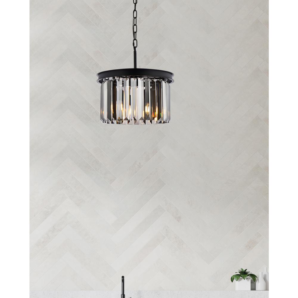 Sydney 3 light Matte Black Pendant Silver Shade (Grey) Royal Cut Crystal. Picture 8