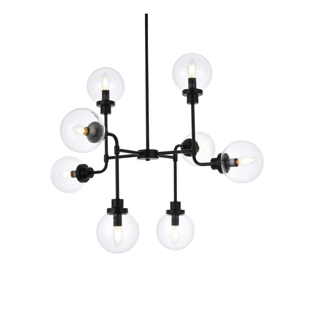 Hanson 8 lights pendant in black with clear shade. Picture 2