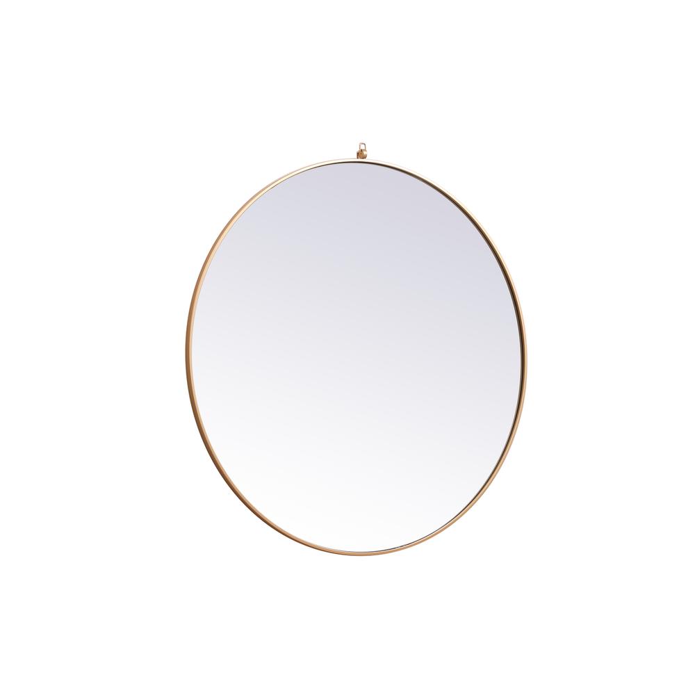 Metal frame round mirror with decorative hook 45 inch in Brass. Picture 5