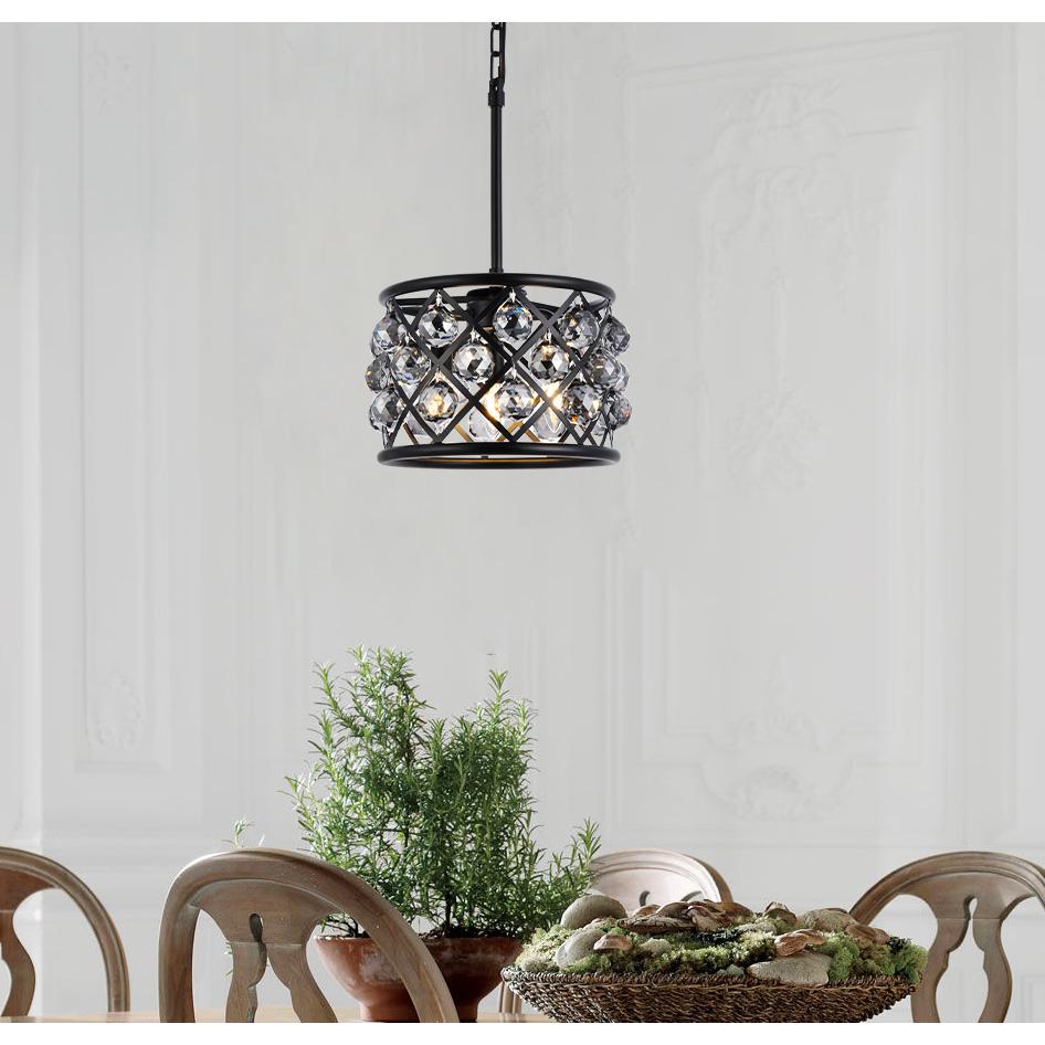 Madison 3 light Matte Black Pendant Silver Shade (Grey) Royal Cut Crystal. Picture 8