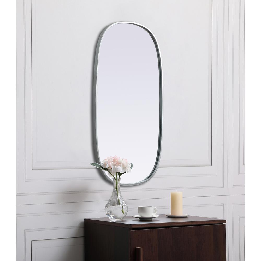 Metal Frame Oval Mirror 20x36 Inch in Silver. Picture 4