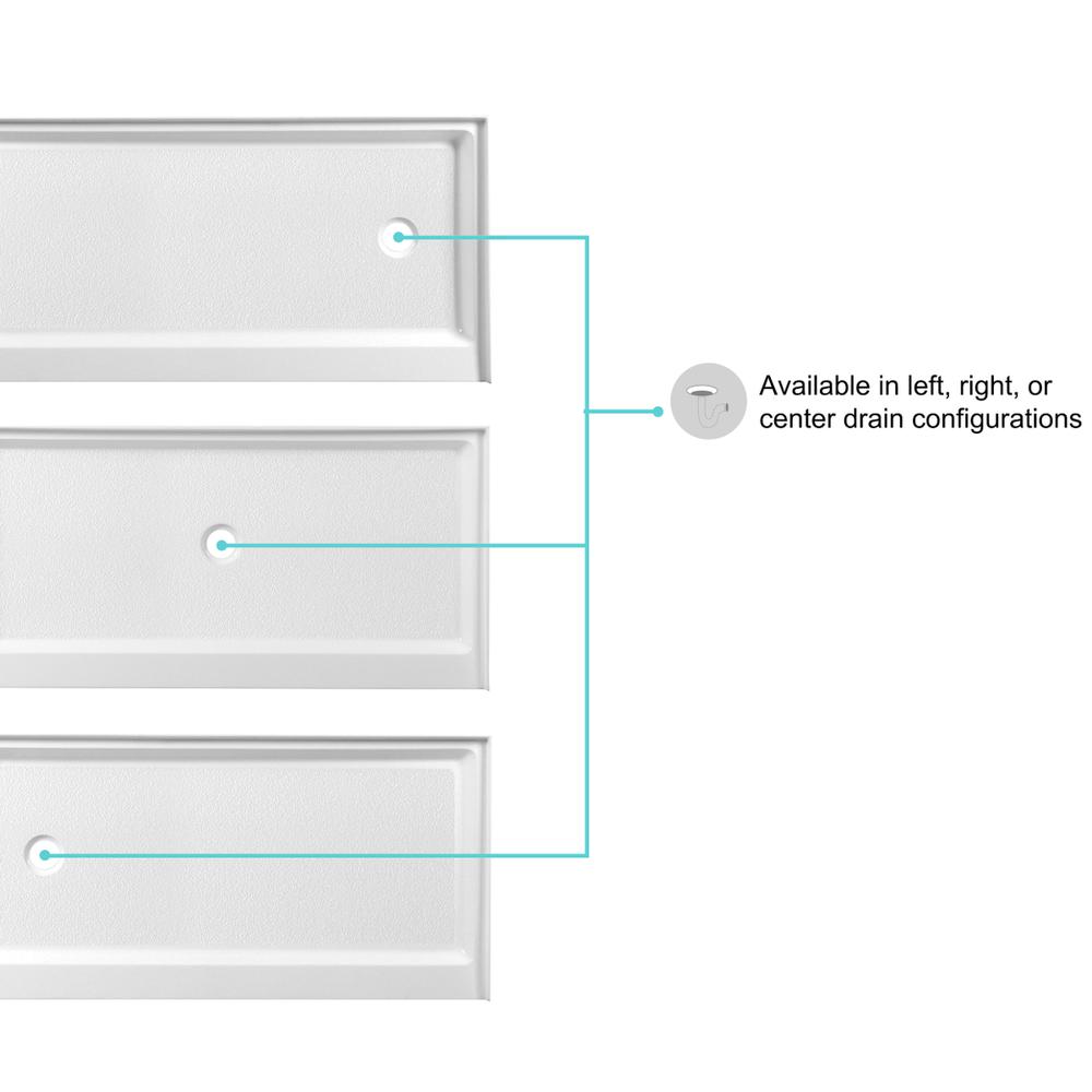 60x30 inch Single threshold shower tray center drain in glossy white. Picture 2