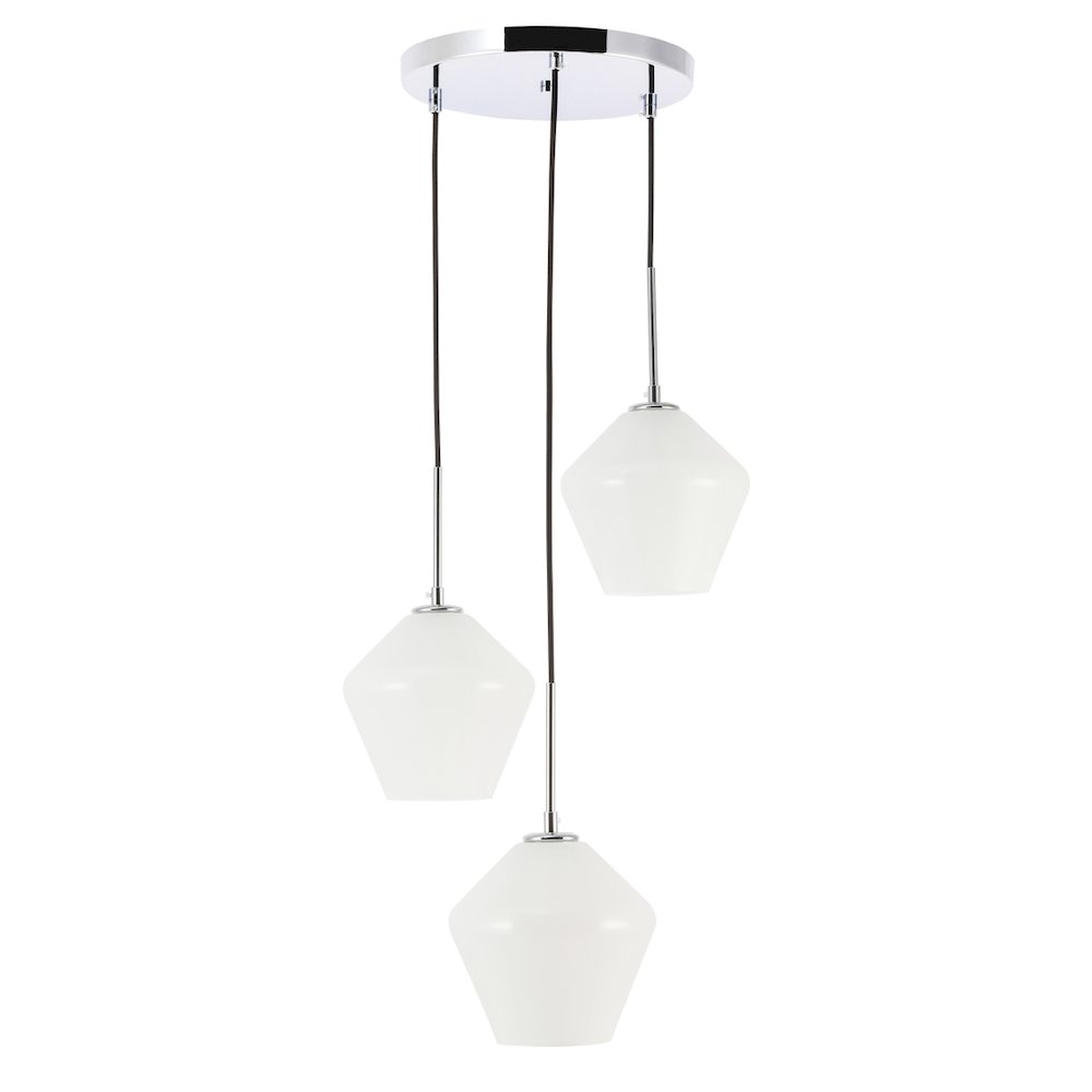Gene 3 Light Chrome And Frosted White Glass Pendant. Picture 3