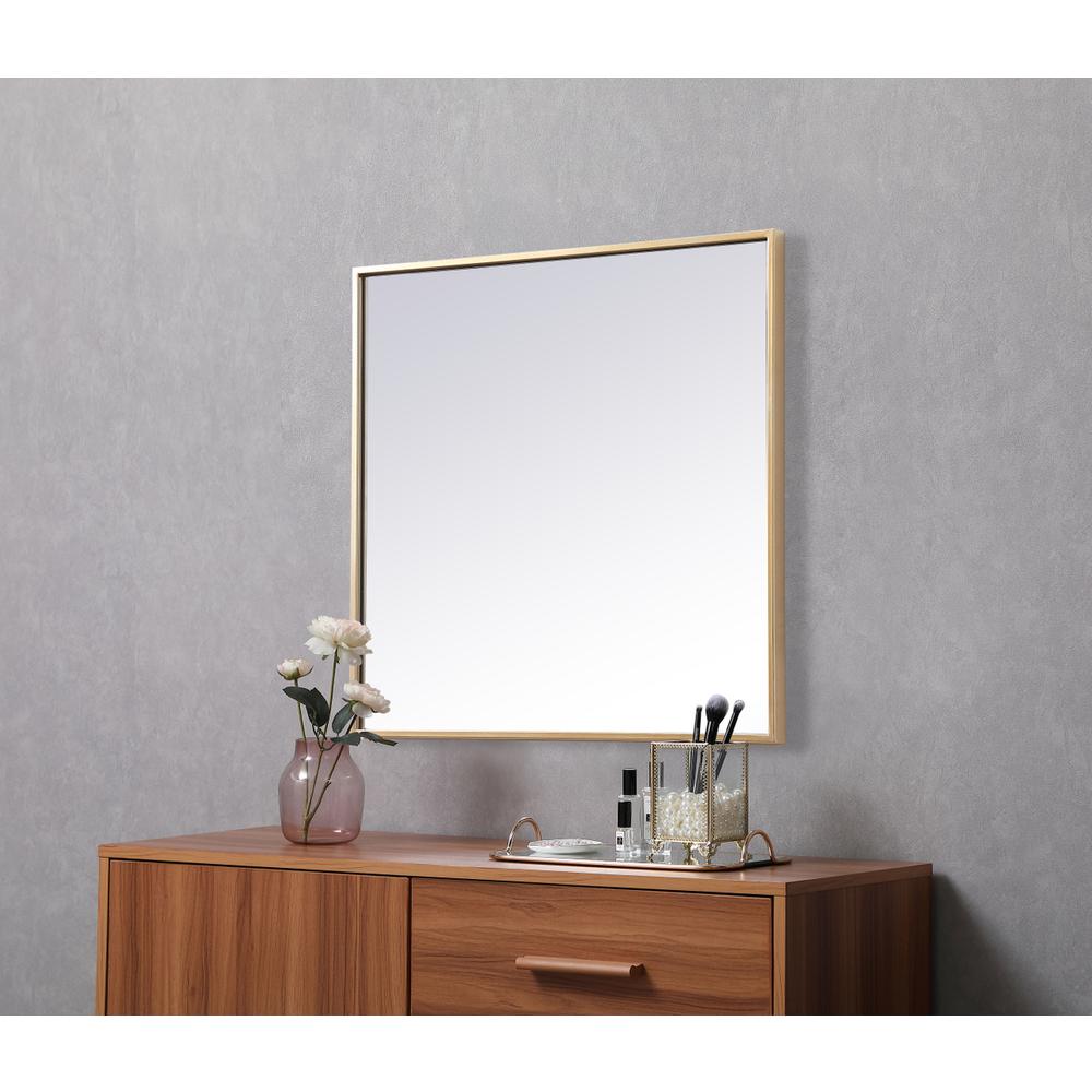 Metal Frame Square Mirror 24 inch in Brass. Picture 4