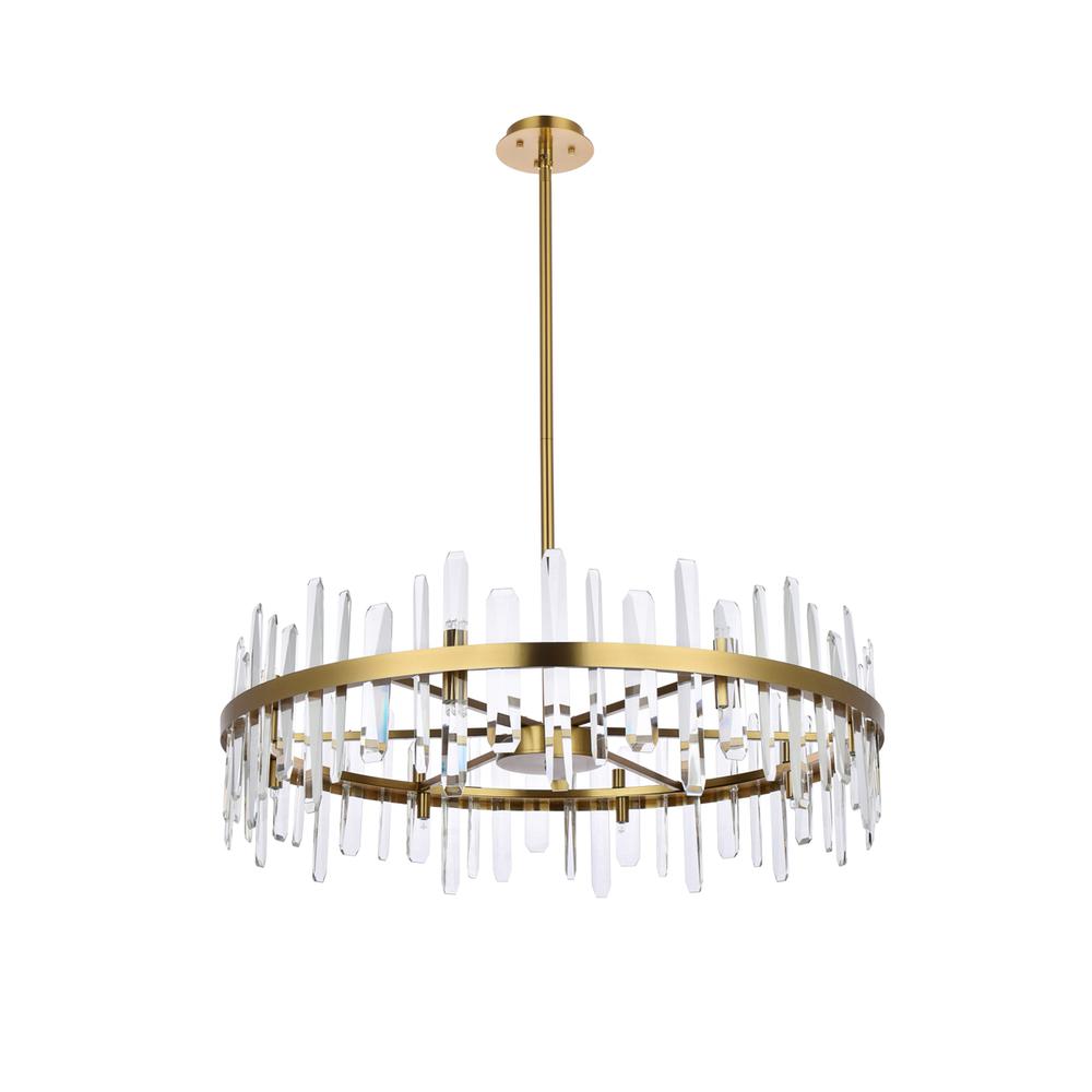 Serena 36 inch crystal round chandelier in satin gold. Picture 6