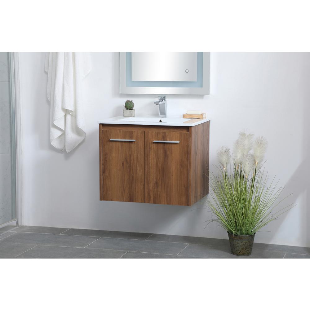 24 inch  Single Bathroom Floating Vanity in Walnut Brown. Picture 3