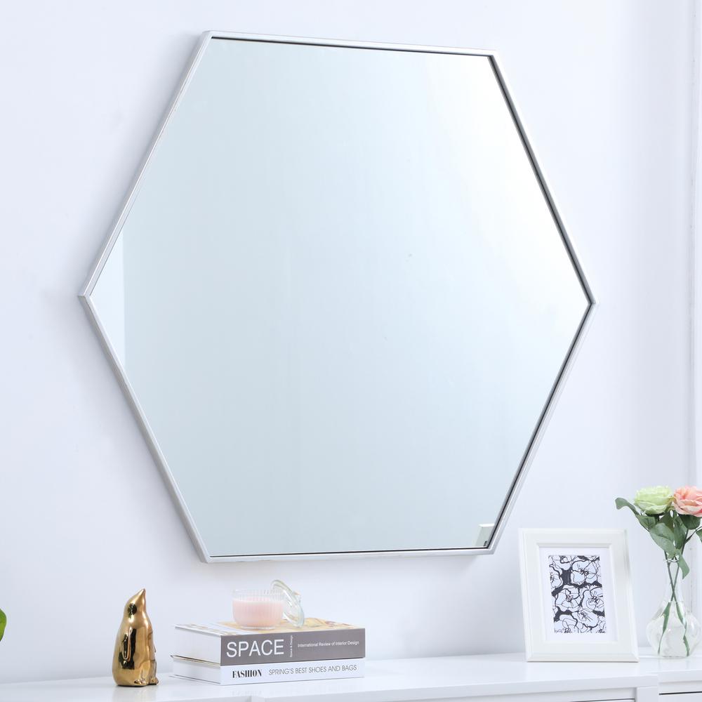 Metal frame hexagon mirror 41 inch in silver. Picture 7