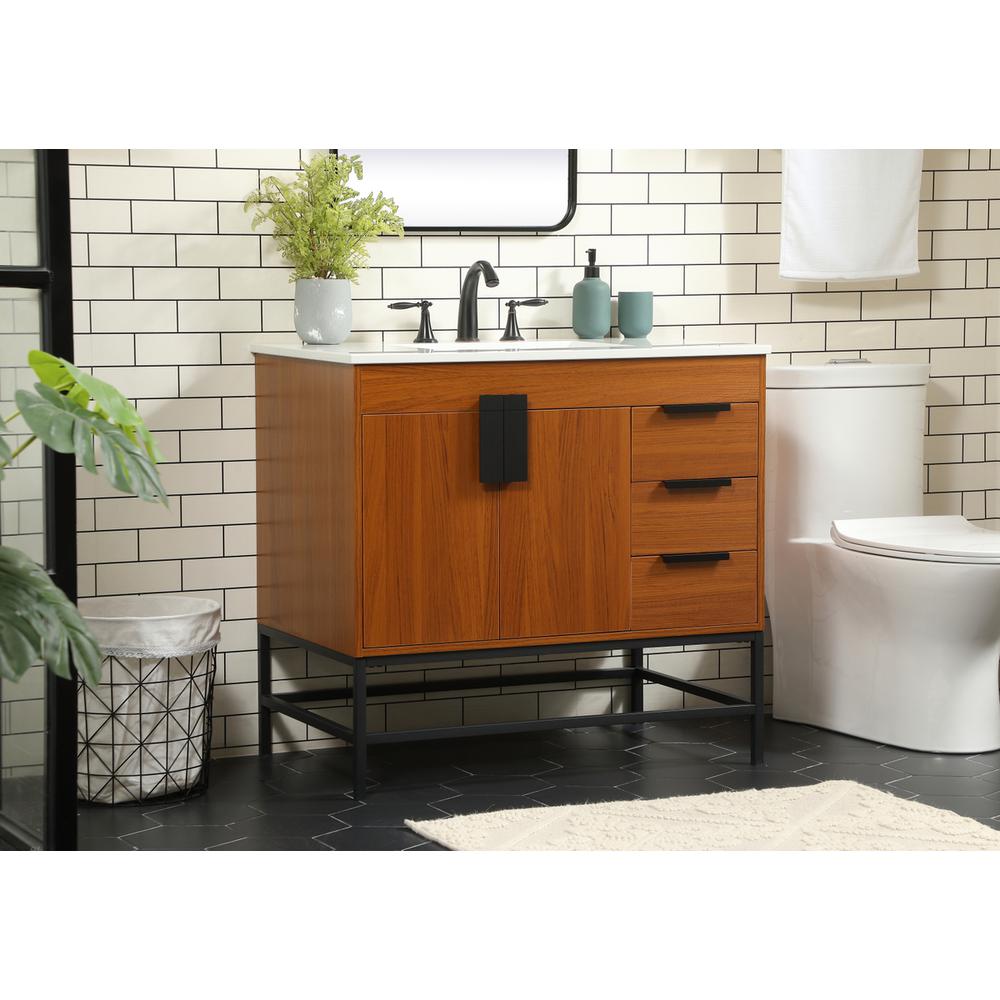 36 inch Single bathroom vanity in teak. Picture 2