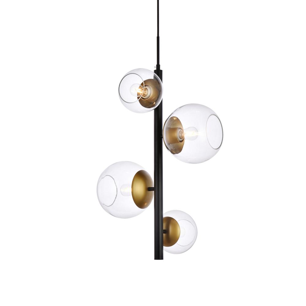Wells 18 inch pendant in black and brass with clear shade. Picture 2