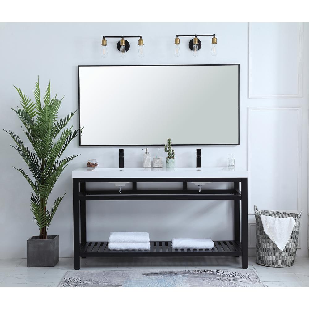 60 inch Double Bathroom Metal Vanity in Black. Picture 5