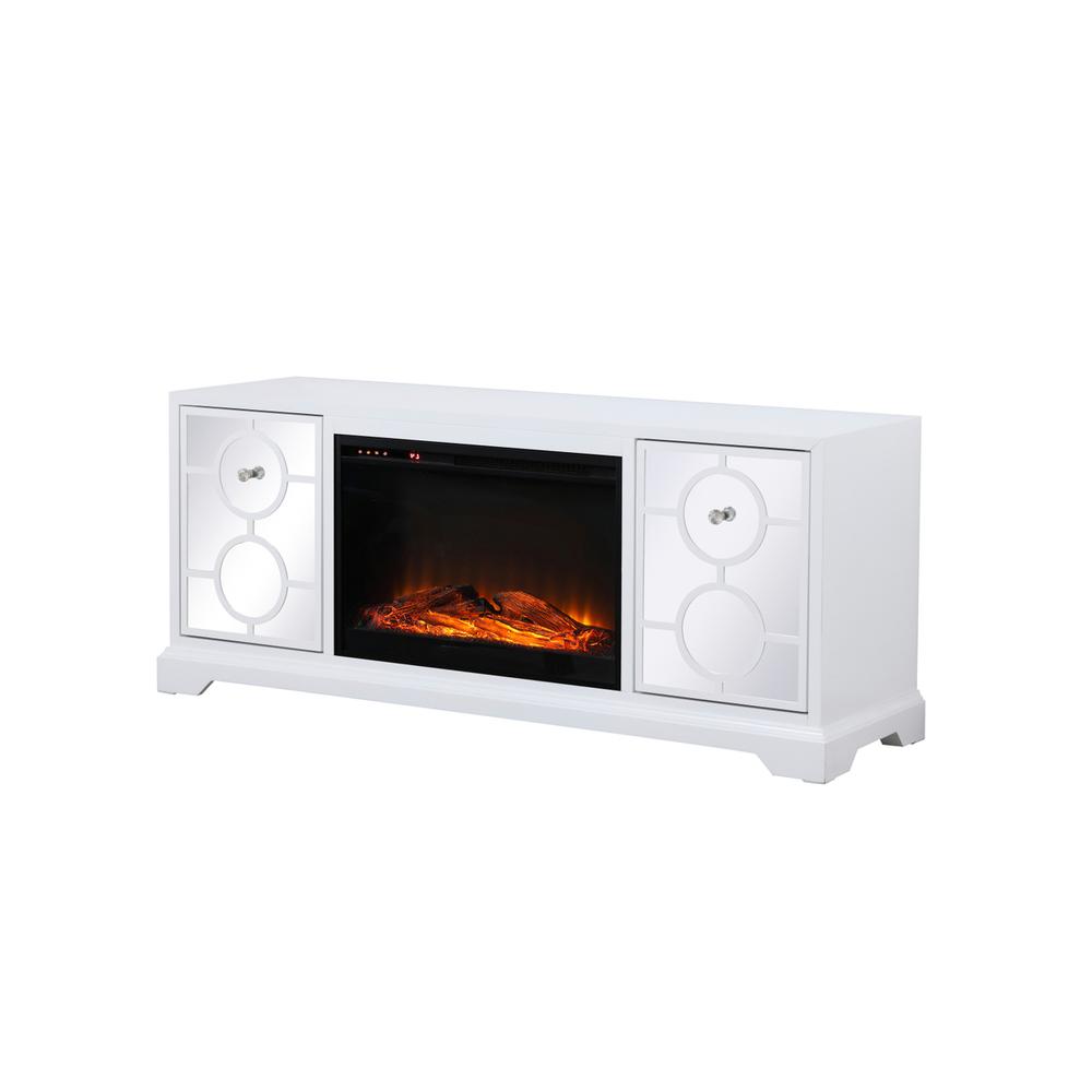 60 in. mirrored TV stand with wood fireplace insert in white. Picture 5