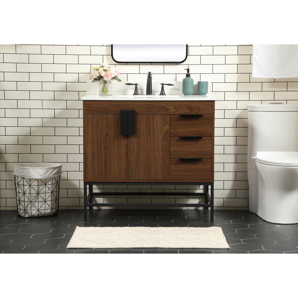 36 inch Single bathroom vanity in walnut with backsplash. Picture 14