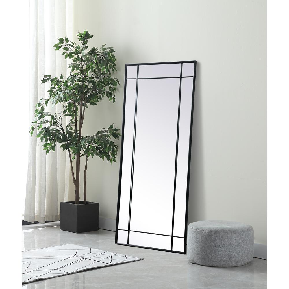 French Panel Full Length Mirror 30x70 Inch In Black. Picture 2