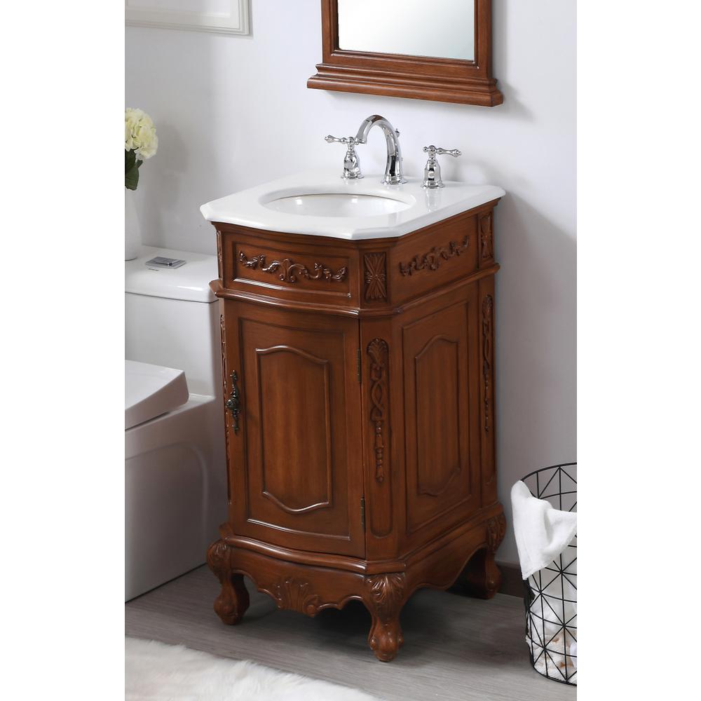 19 inch Single Bathroom vanity in teak with ivory white engineered marble. Picture 3