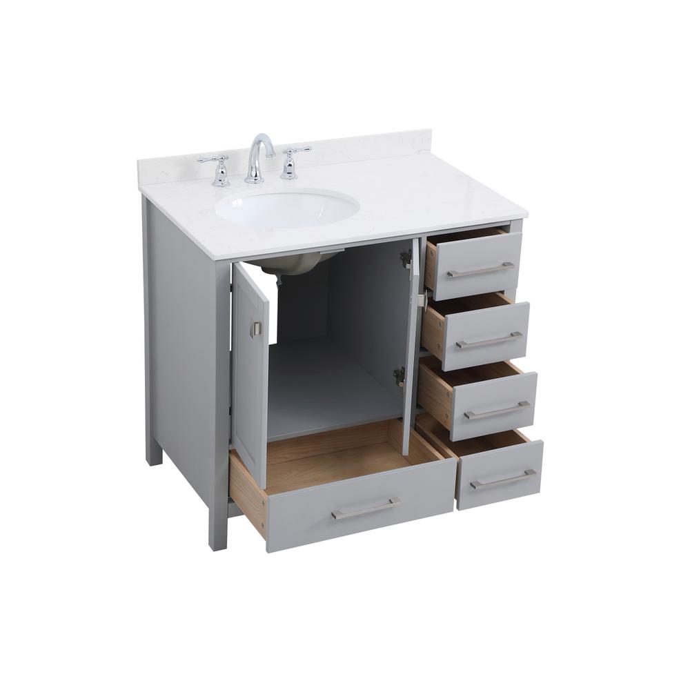 36 inch Single Bathroom Vanity in Gray with Backsplash. Picture 9