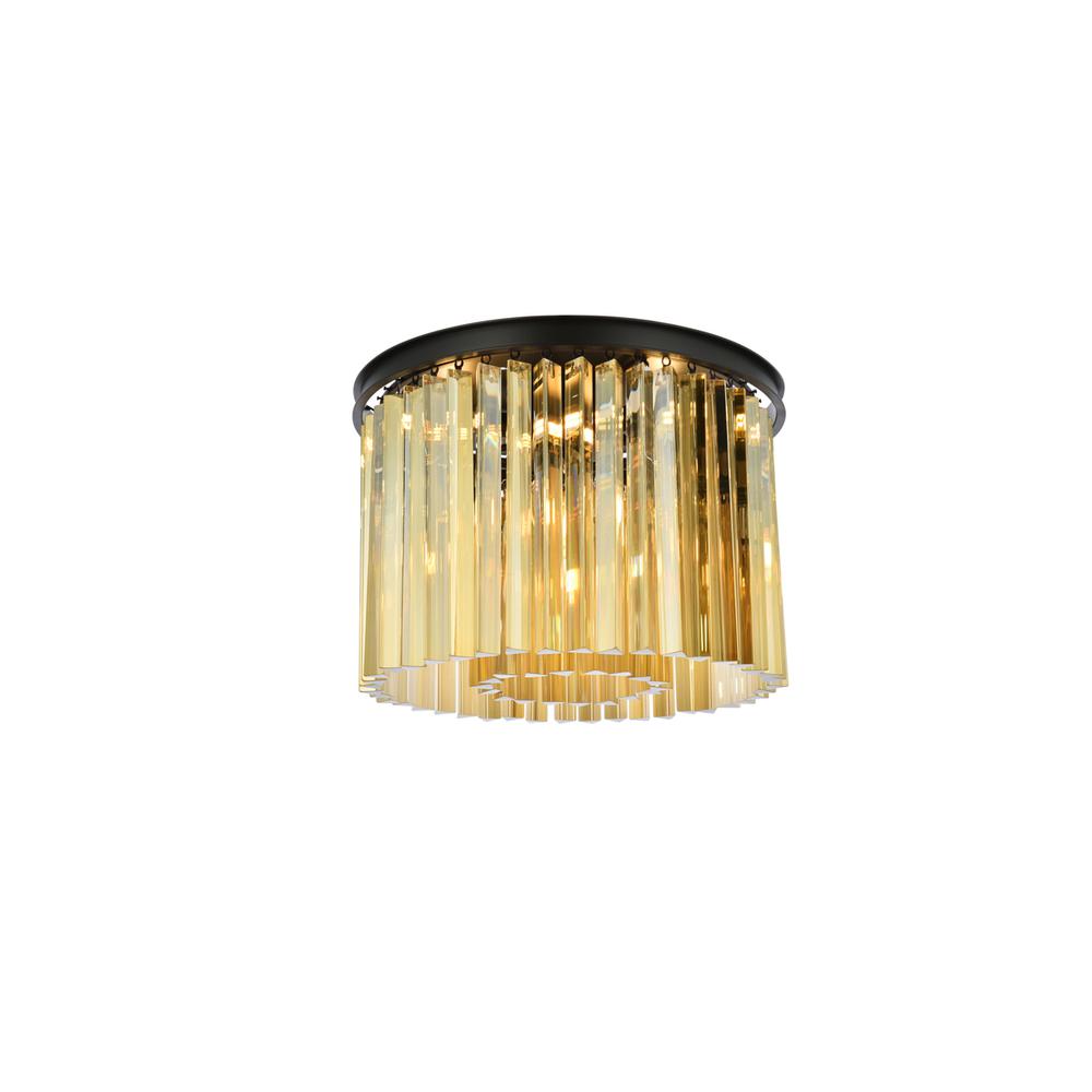 Sydney 6 light Matte Black Flush Mount Golden Teak (Smoky) Royal Cut Crystal. Picture 1