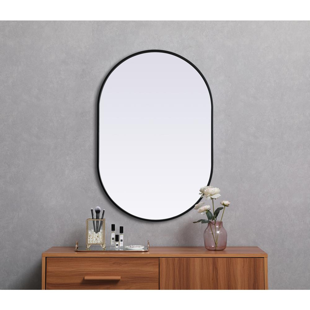 Metal Frame Oval Mirror 27x40 Inch in Black. Picture 3