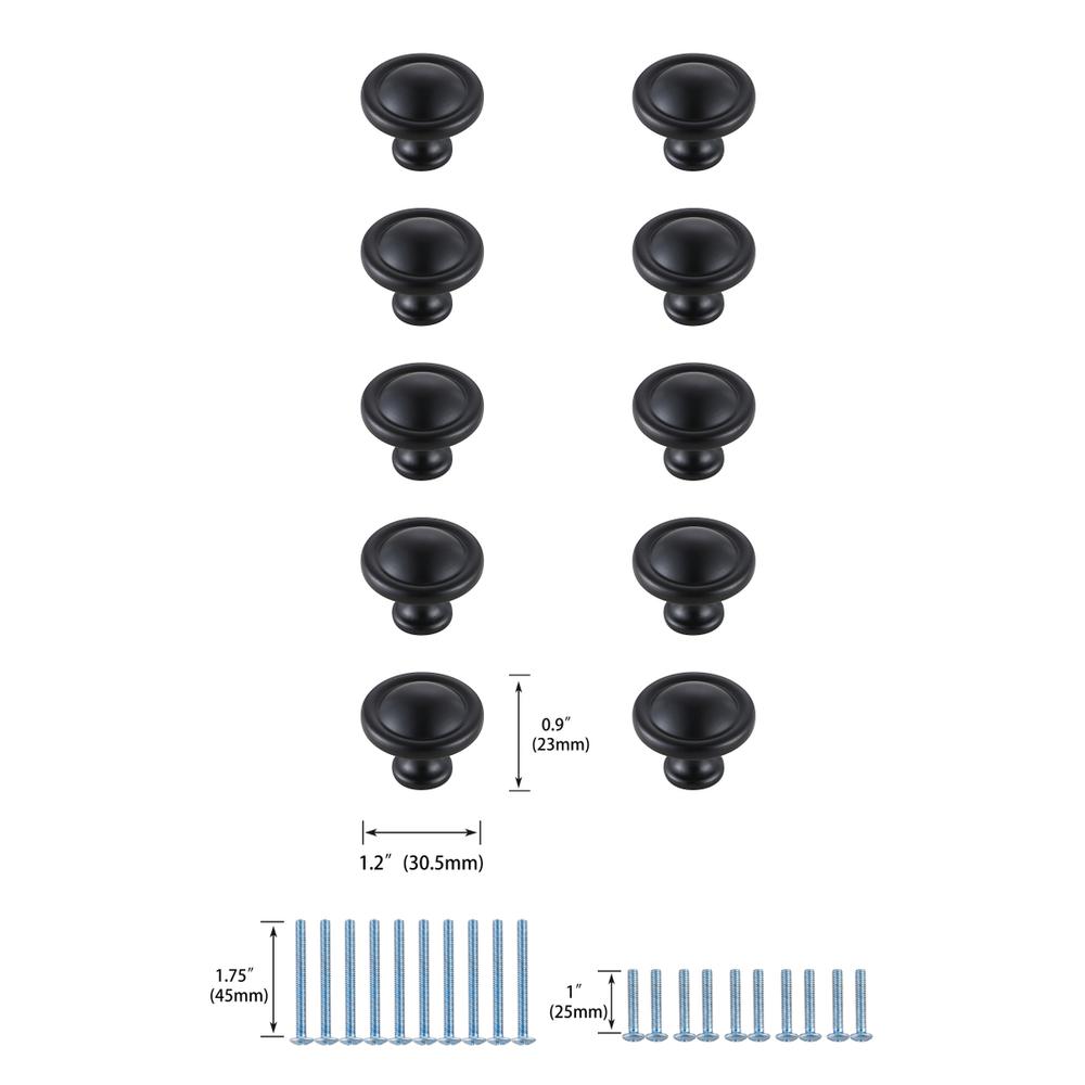 Garlande 1.2" Diameter Matte Black Mushroom Knob Multipack (Set of 10). Picture 5