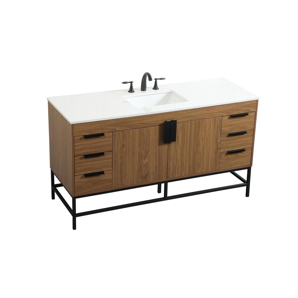 60 inch Single bathroom vanity in walnut brown. Picture 8