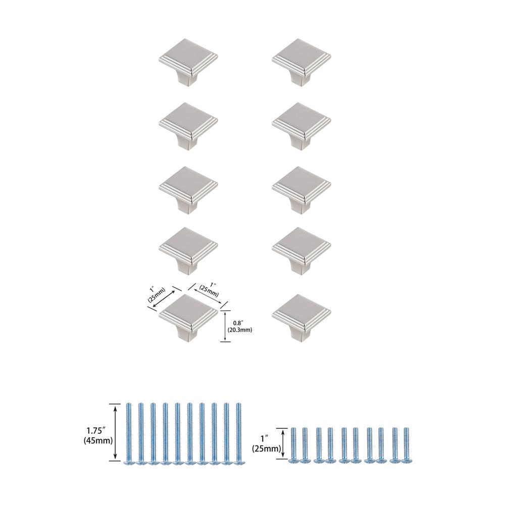 Wilow 1" Brushed Nickel Square Knob Multipack (Set of 10). Picture 5