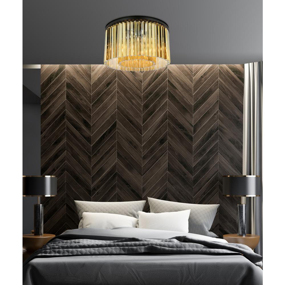 Sydney 8 light Matte Black Flush Mount Golden Teak (Smoky) Royal Cut Crystal. Picture 8