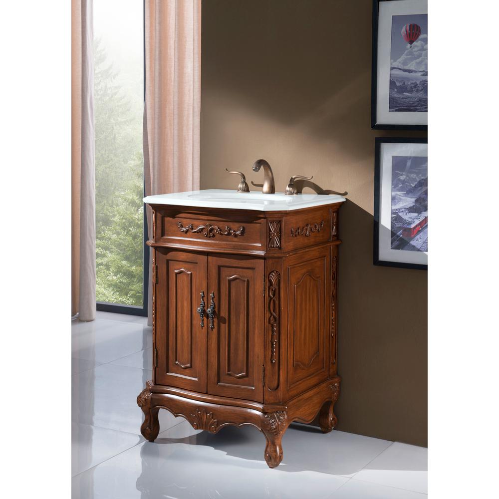 24 inch Single Bathroom vanity in Brown with ivory white engineered marble. Picture 9