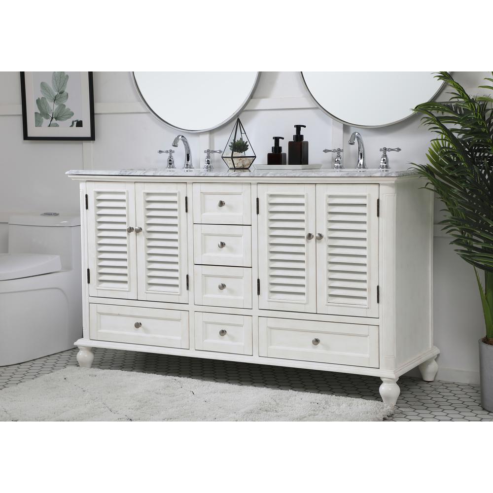60 inch Double Bathroom Vanity in Antique White. Picture 2