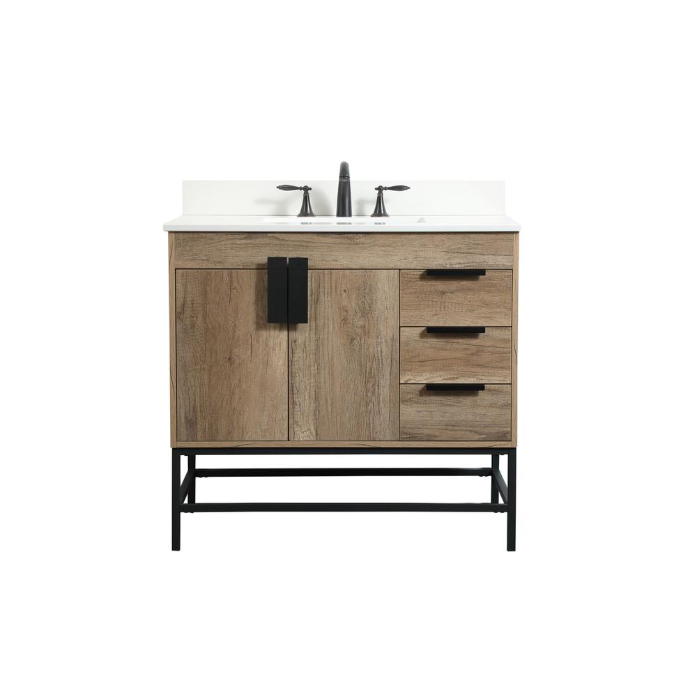 36 inch Single bathroom vanity in natural oak with backsplash. Picture 1