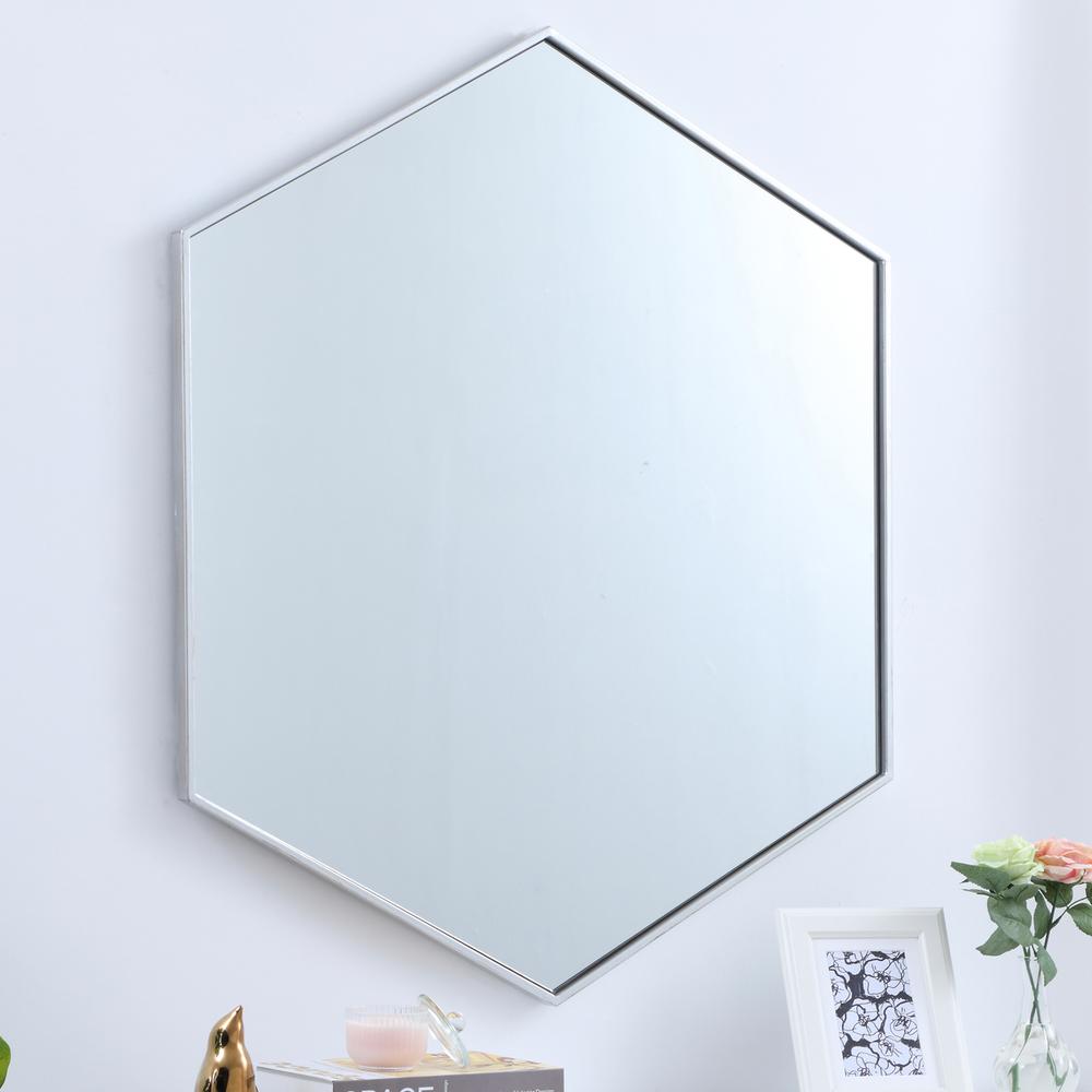 Metal frame hexagon mirror 41 inch in silver. Picture 2