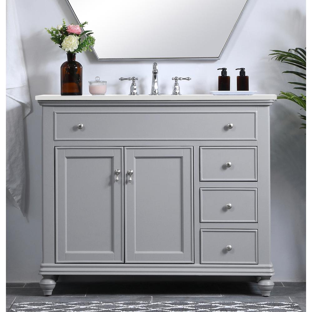 42 inch Single Bathroom vanity in light grey with ivory white engineered marble. Picture 14