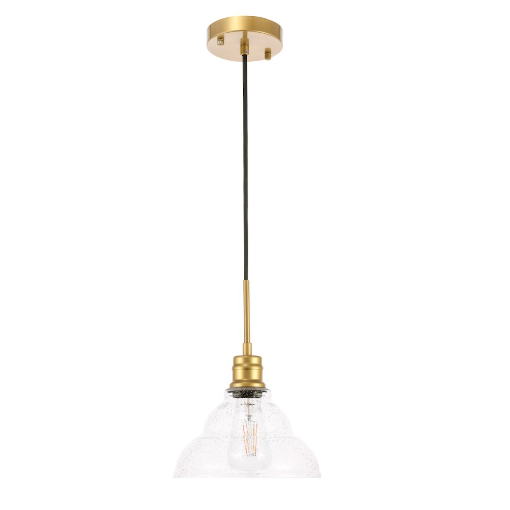 Gil 1 Light Brass And Clear Seeded Glass Pendant. Picture 3