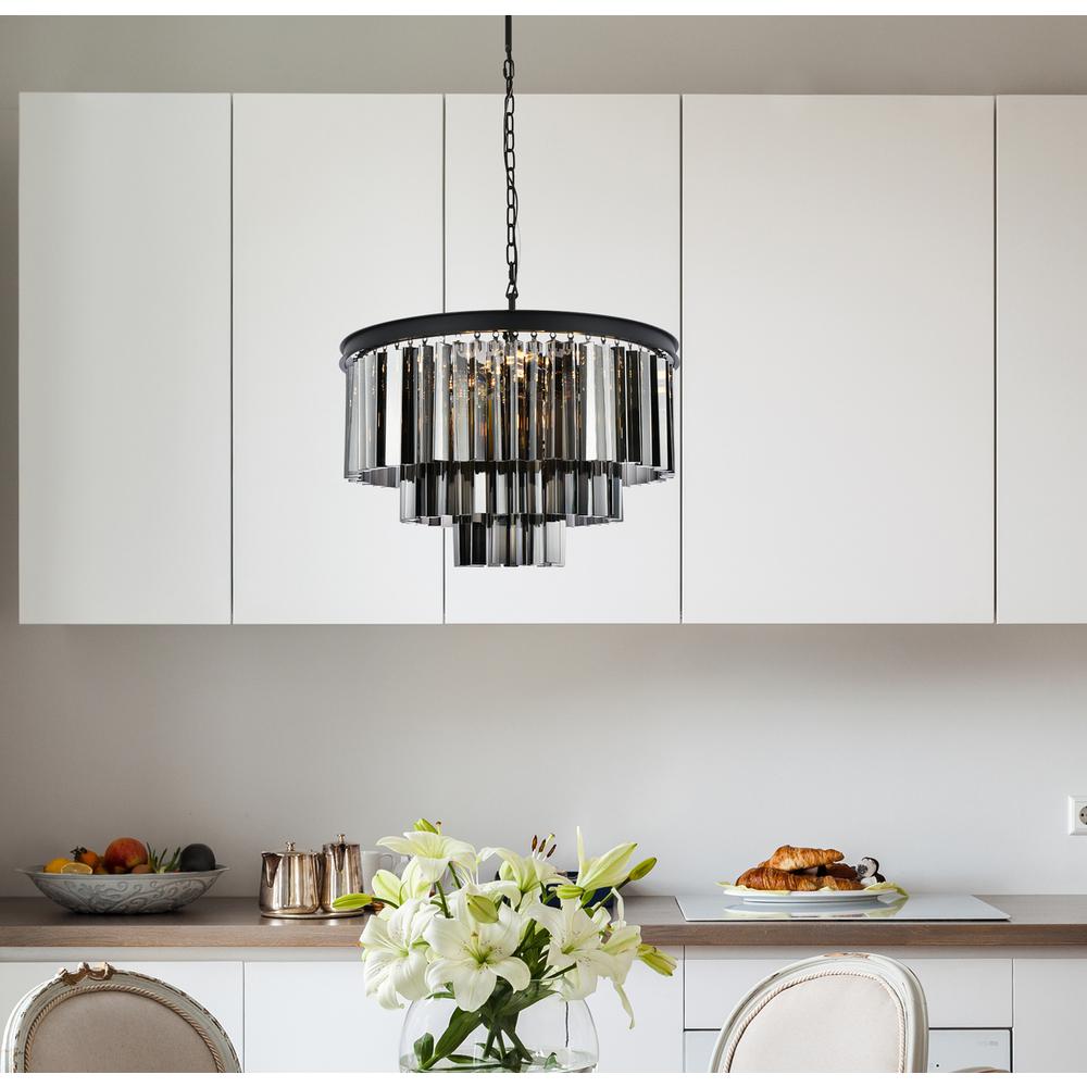 Sydney 9 light Matte Black Chandelier Silver Shade (Grey) Royal Cut Crystal. Picture 8