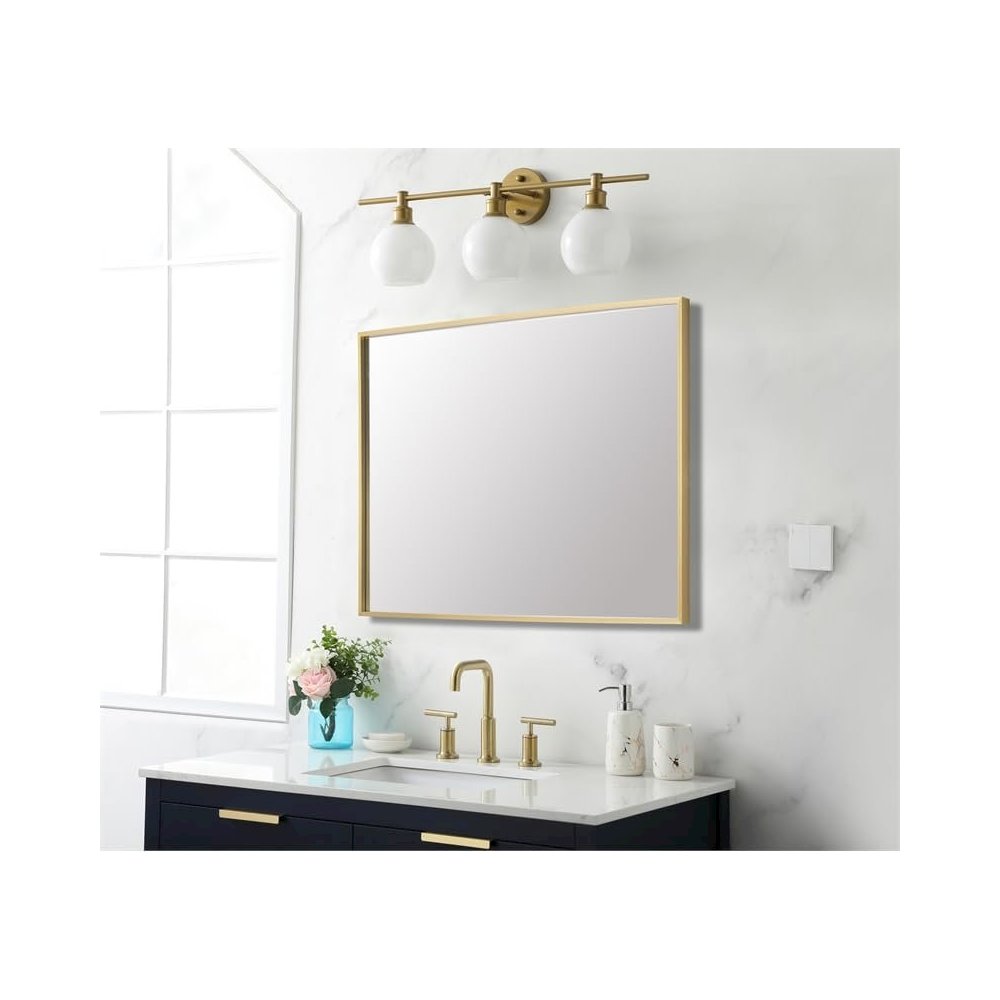 Aluminum Frame Rectangle Mirror 27x36 In Gold. Picture 5