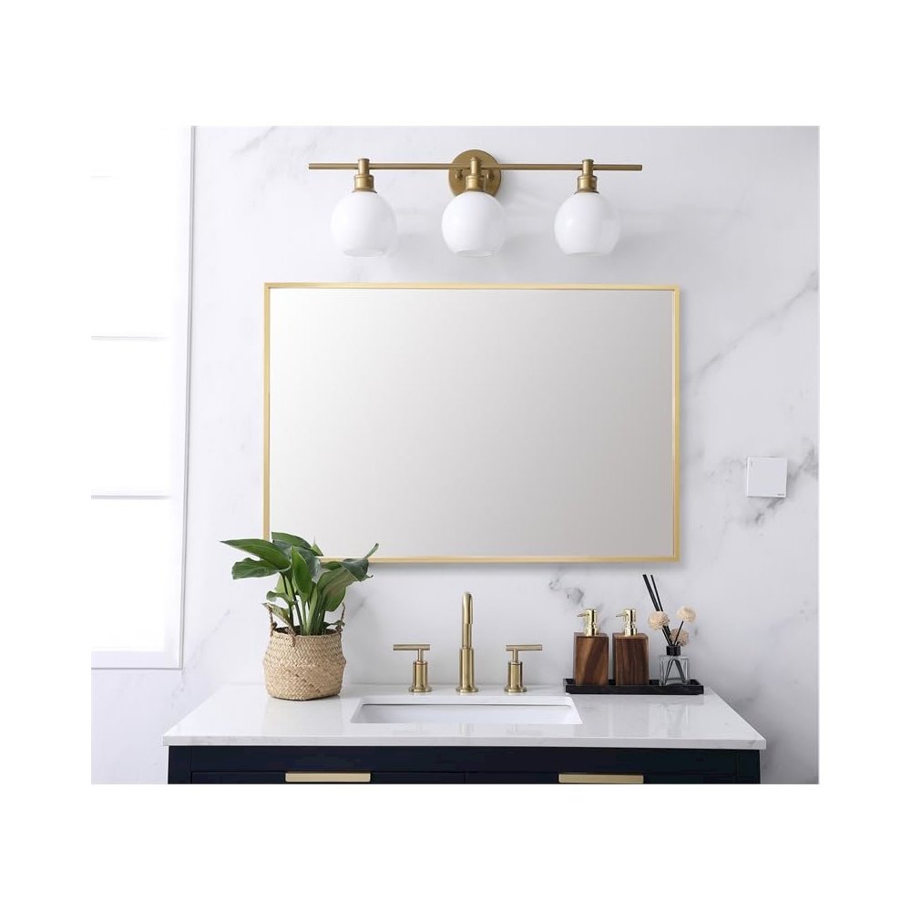 Aluminum Frame Rectangle Mirror 24x36 In Gold. Picture 2