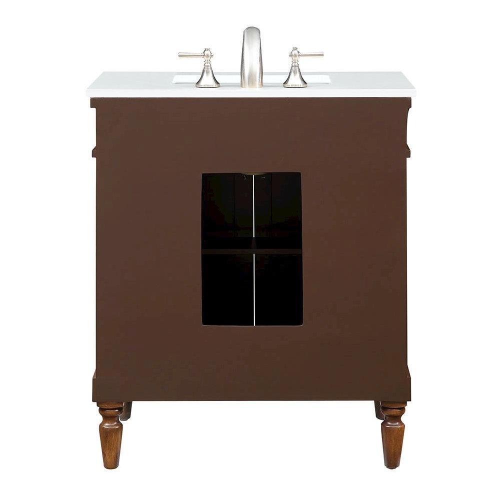 30 inch Single Bathroom vanity in Walnut with ivory white engineered marble. Picture 7