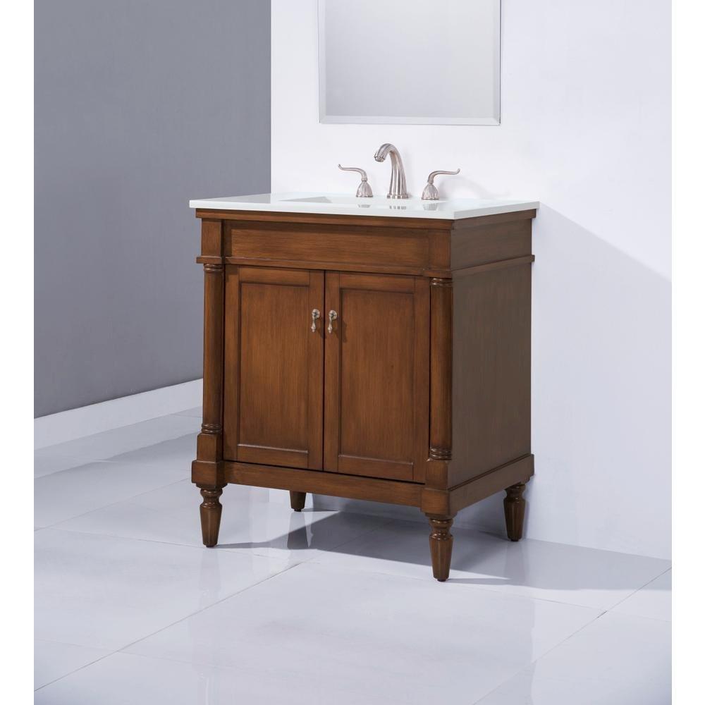 30 inch Single Bathroom vanity in Walnut with ivory white engineered marble. Picture 9