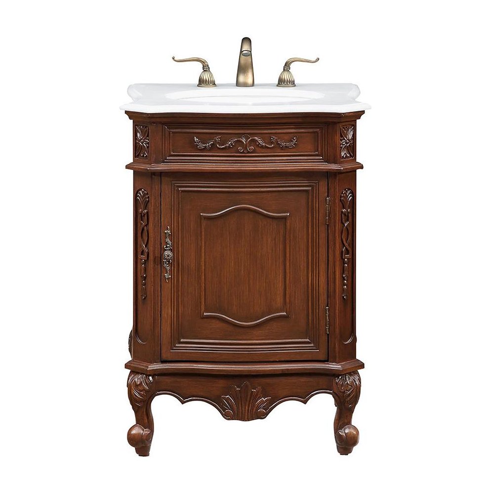24 inch Single Bathroom vanity in Coffee with ivory white engineered marble. Picture 1