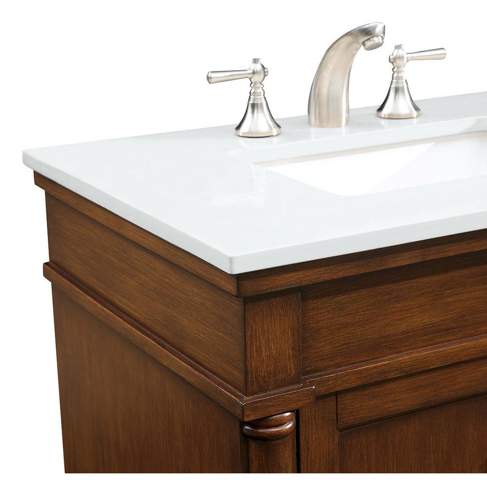 30 inch Single Bathroom vanity in Walnut with ivory white engineered marble. Picture 4