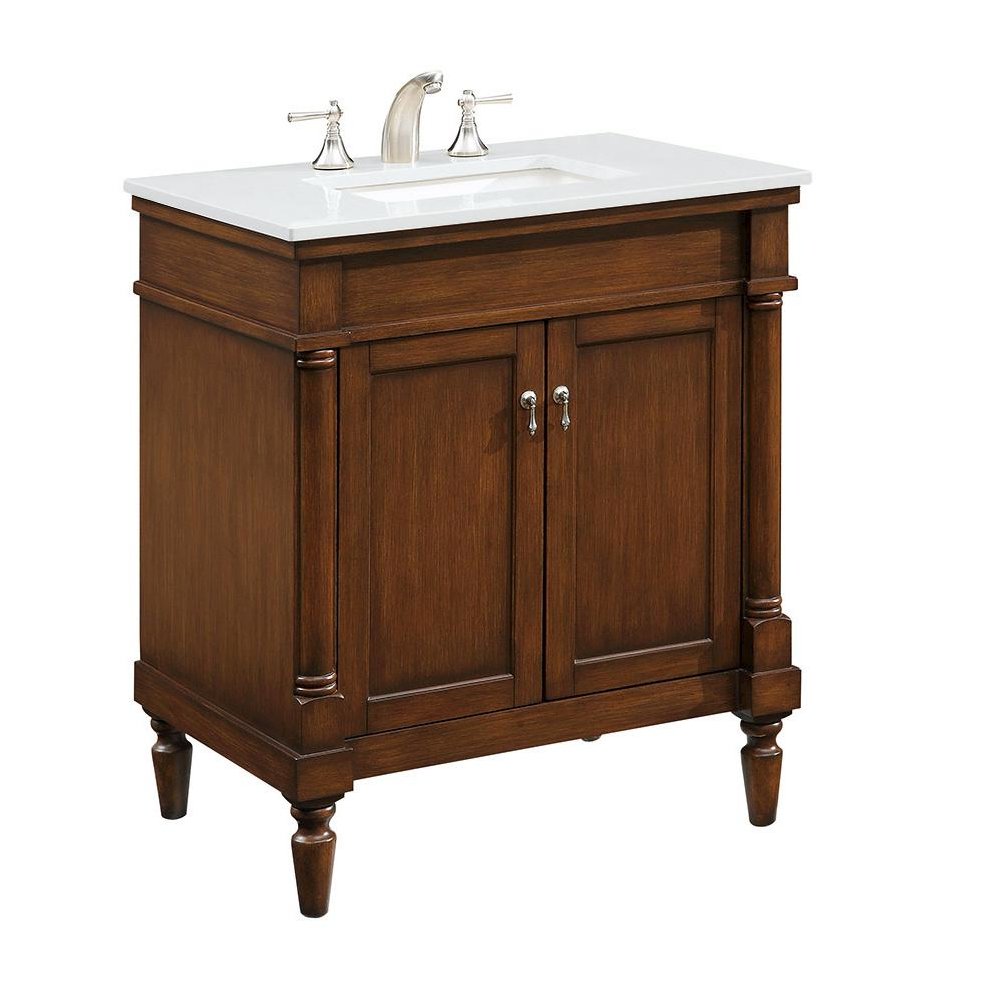 30 inch Single Bathroom vanity in Walnut with ivory white engineered marble. Picture 11