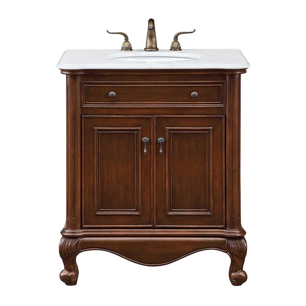 30 inch Single Bathroom vanity in Teak Color with ivory white engineered marble. Picture 1