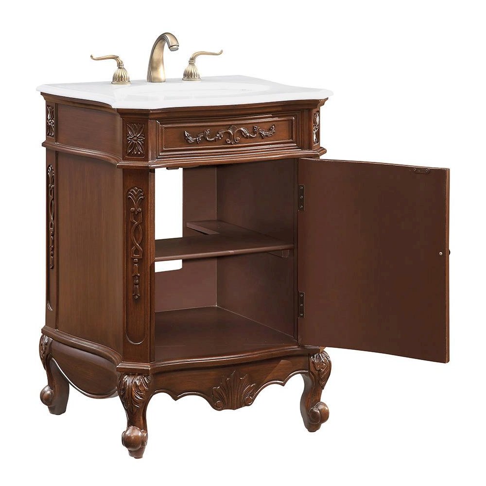 24 inch Single Bathroom vanity in Coffee with ivory white engineered marble. Picture 3