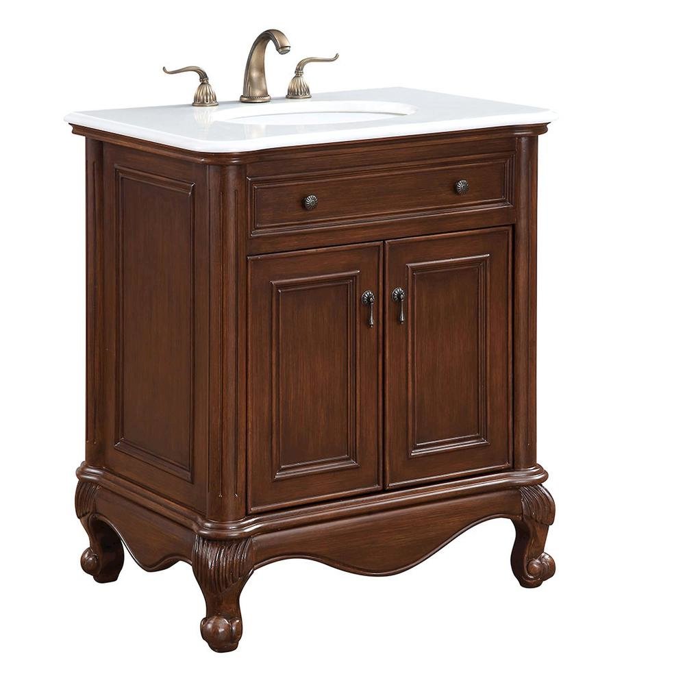 30 inch Single Bathroom vanity in Teak Color with ivory white engineered marble. Picture 7