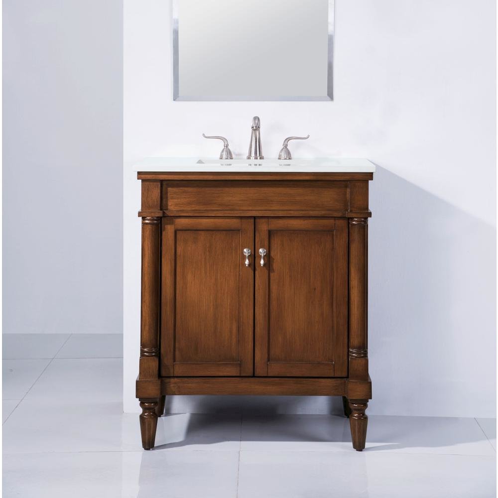 30 inch Single Bathroom vanity in Walnut with ivory white engineered marble. Picture 8