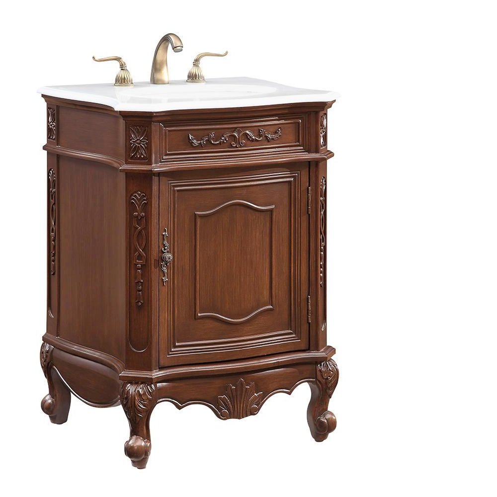 24 inch Single Bathroom vanity in Coffee with ivory white engineered marble. Picture 2