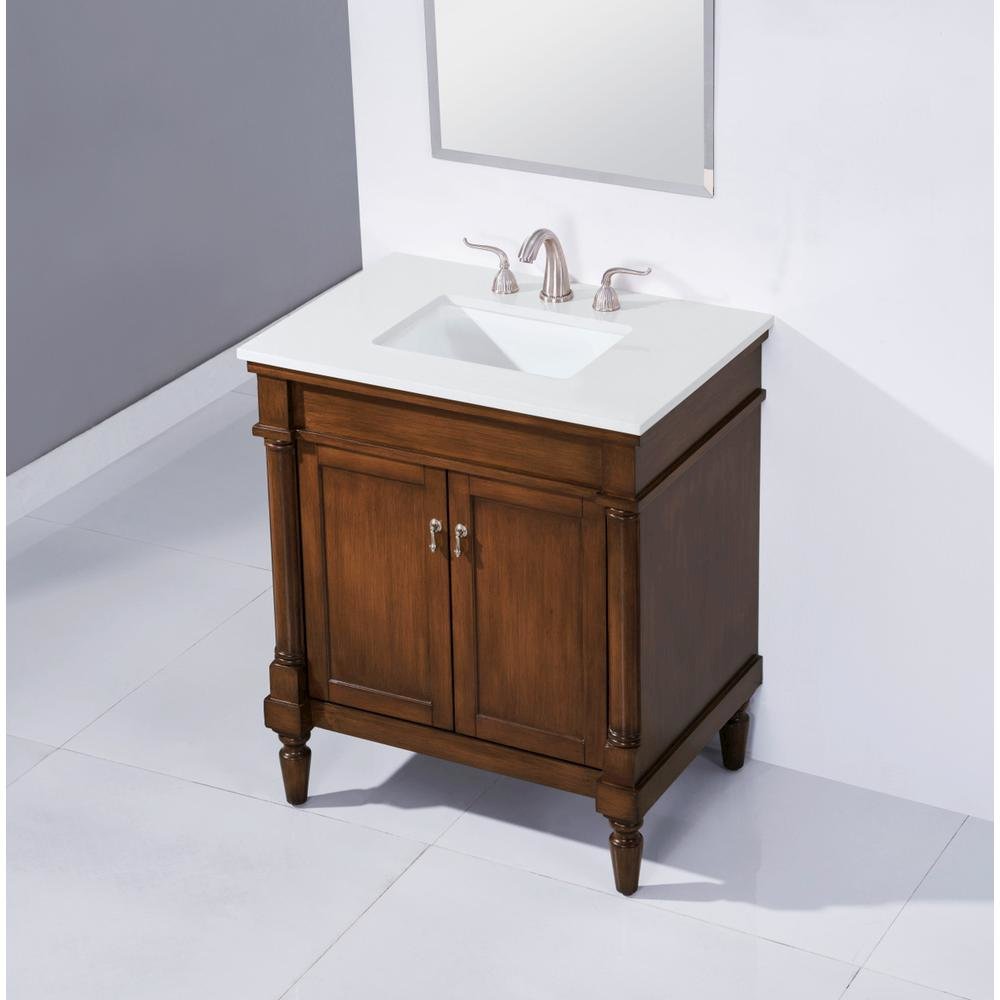30 inch Single Bathroom vanity in Walnut with ivory white engineered marble. Picture 10