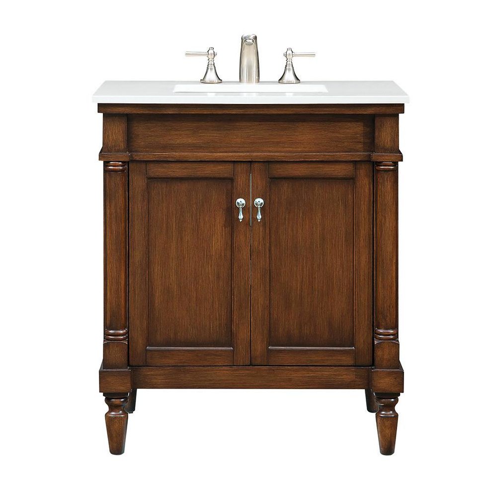 30 inch Single Bathroom vanity in Walnut with ivory white engineered marble. Picture 1
