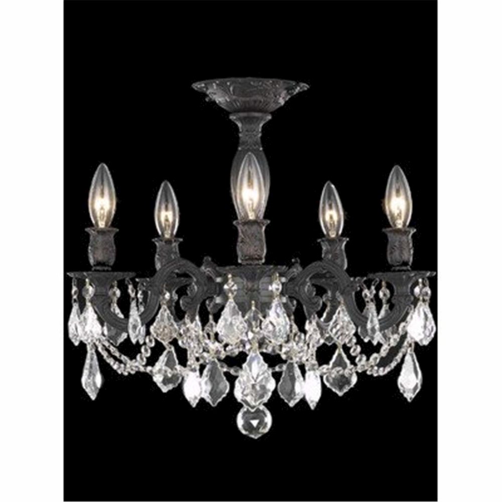 Rosalia 5 light Dark Bronze Flush Mount Golden Teak (Smoky) Royal Cut Crystal. Picture 1