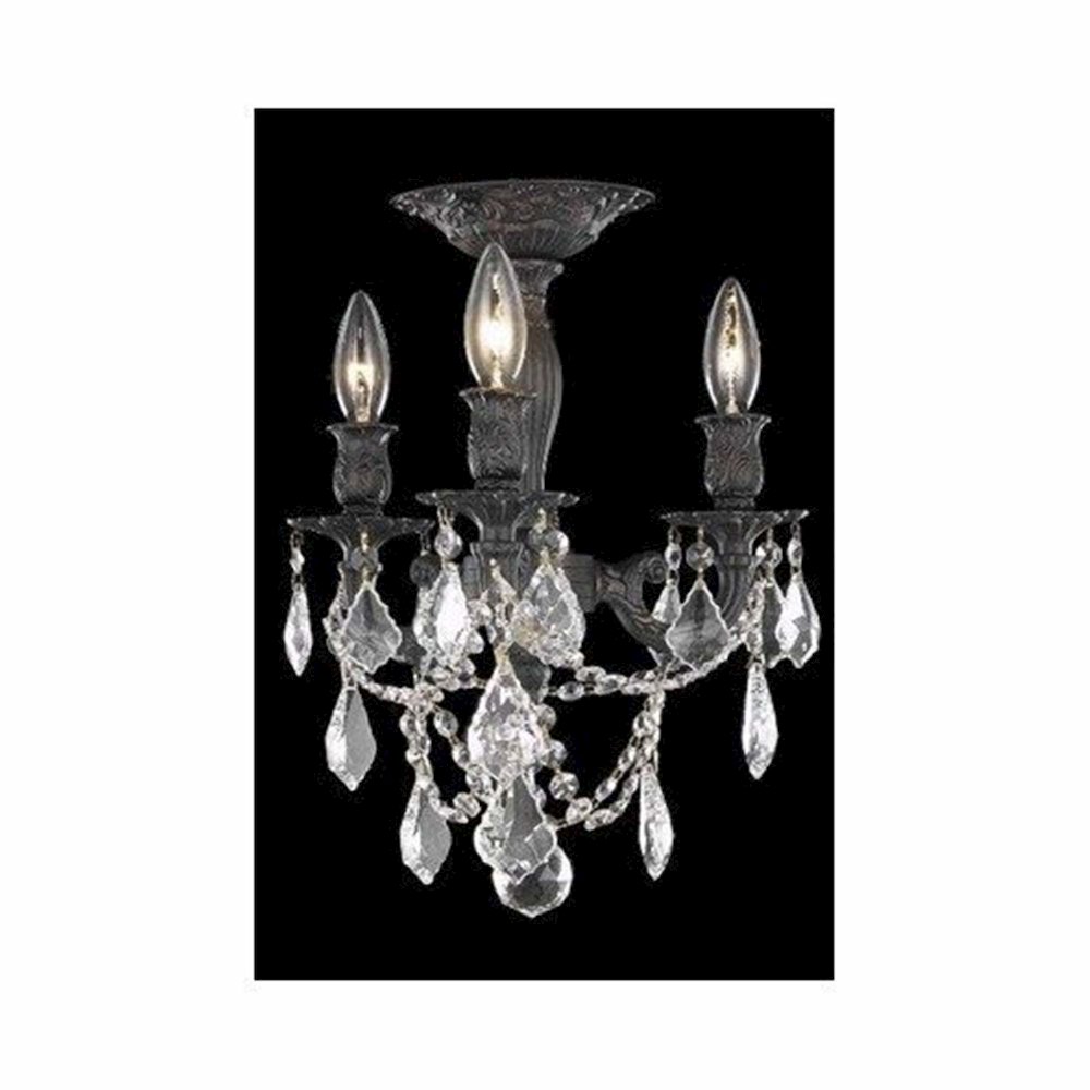 Rosalia 3 light Dark Bronze Flush Mount Golden Teak (Smoky) Royal Cut Crystal. Picture 1