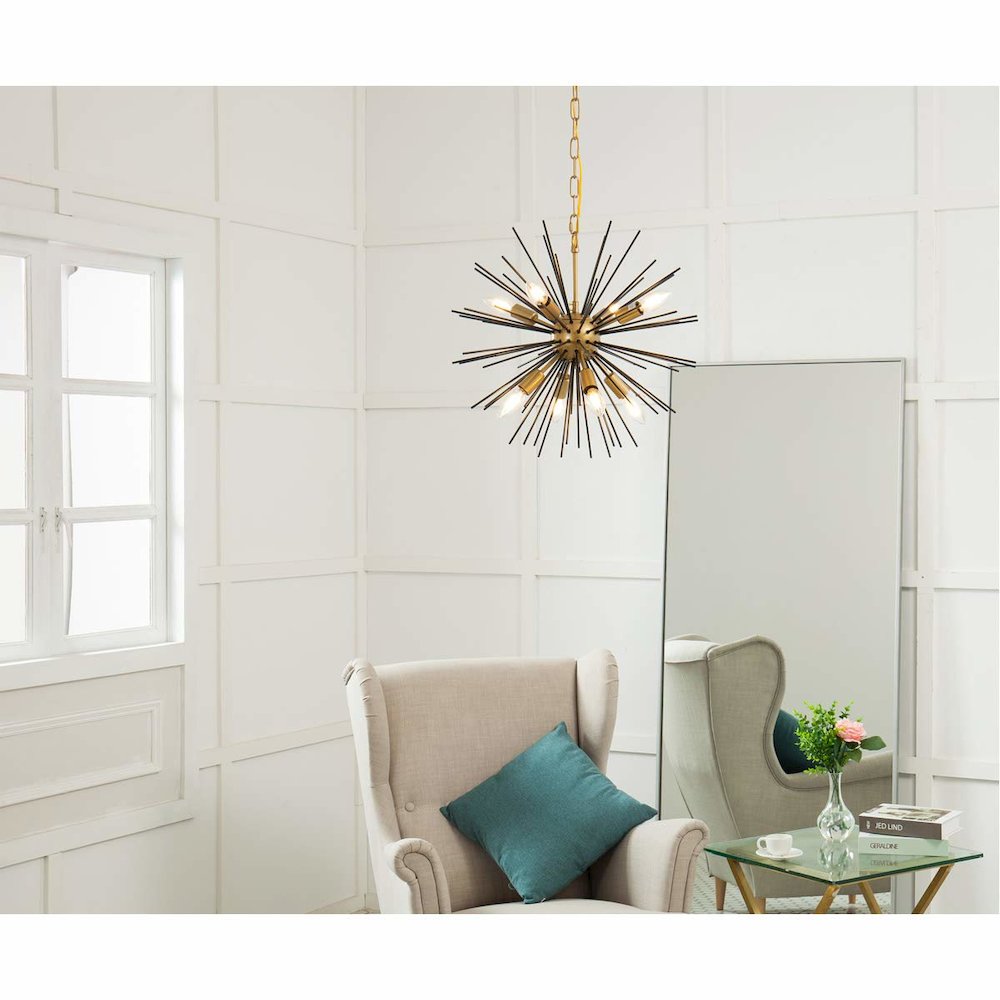 Timber 8 light Brass and Black pendant. Picture 2